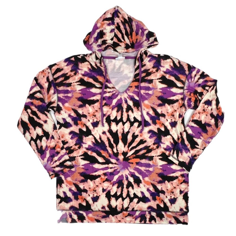 NEW 3XL LuLaRoe Eliza Tie Dye Swirl‎ Pink Purple Black Hoodie Pullover V Neck